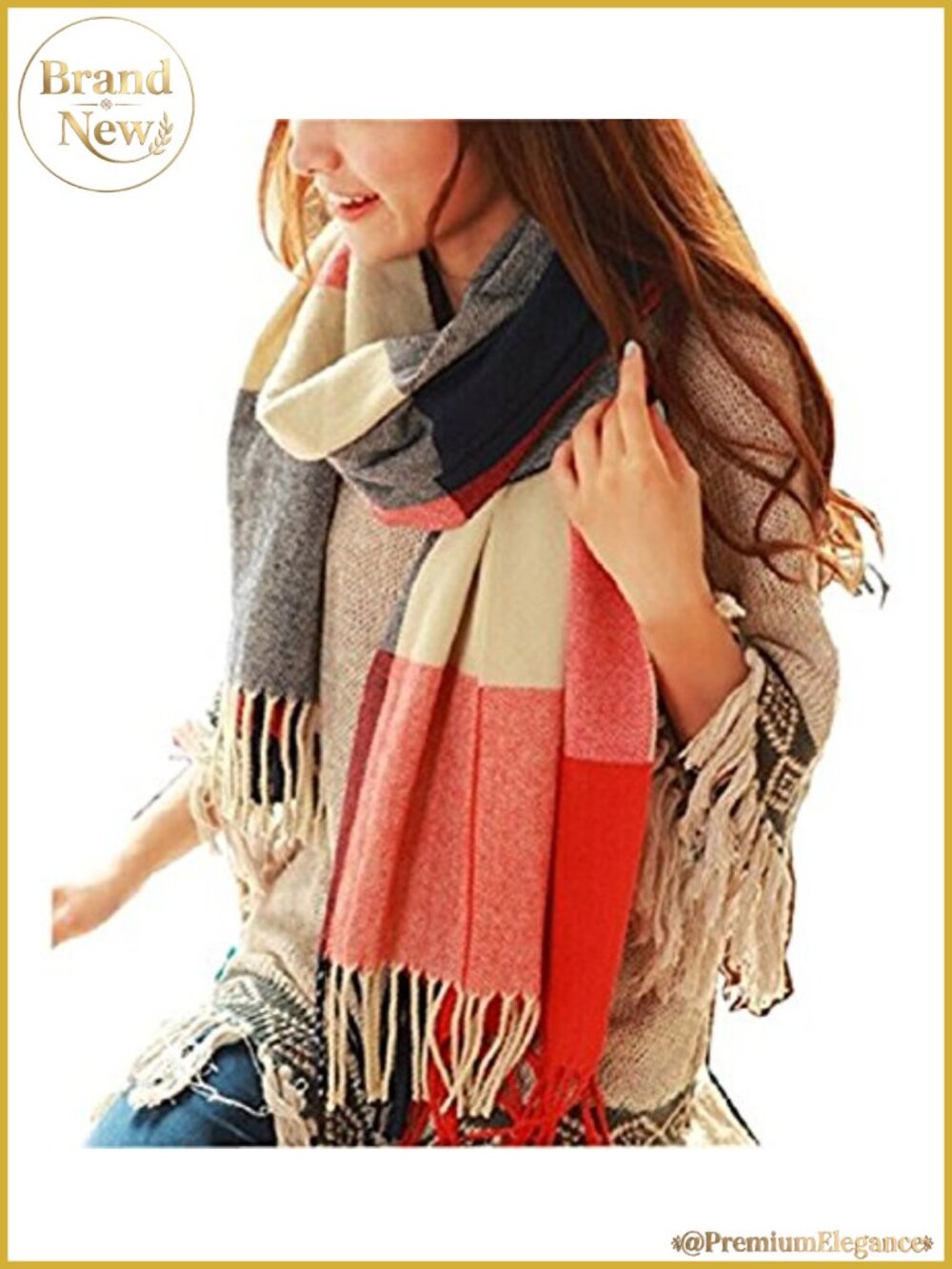 Plaid Shawl Wrap Scarf Soft Acrylic Winter Cold Weather Warm